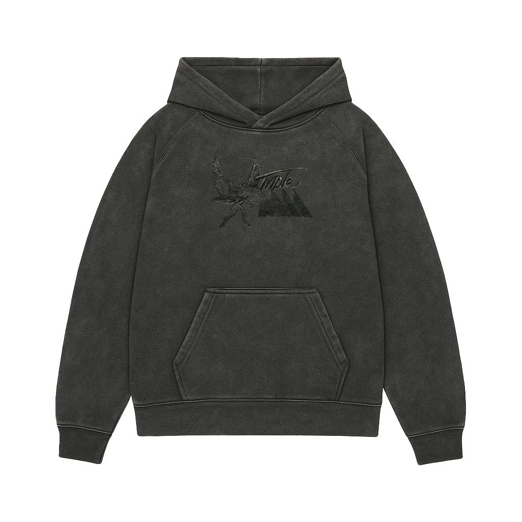 TRIPLE M BLACKOUT EDITION EMBROIDERED VINTAGE BLACK HOODIE TRIPLE M BLACKOUT EDITION EMBROIDERED VINTAGE BLACK HOODIE