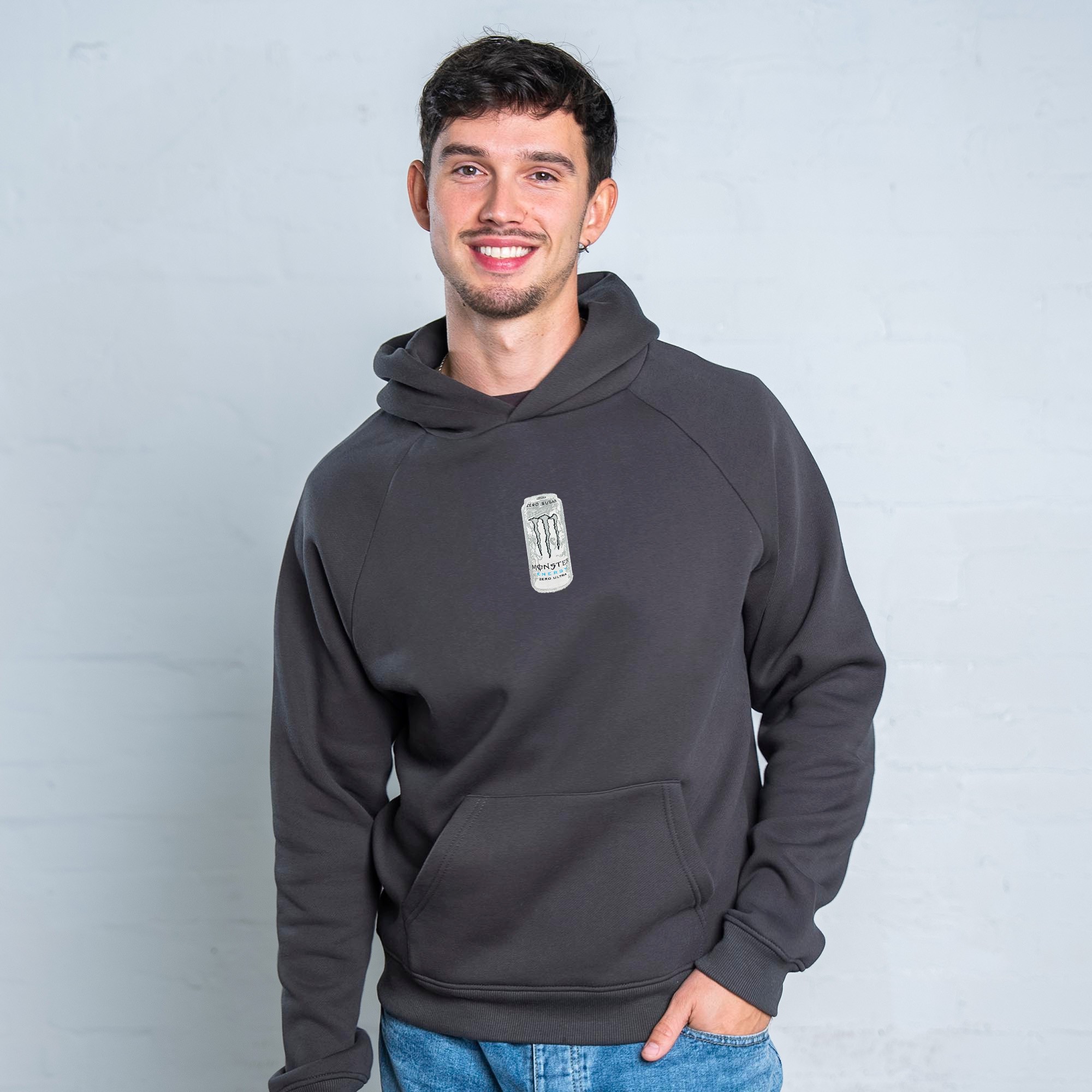 GRAPHITE EMBROIDERY WHITE MONSTER PATCH HOODIE