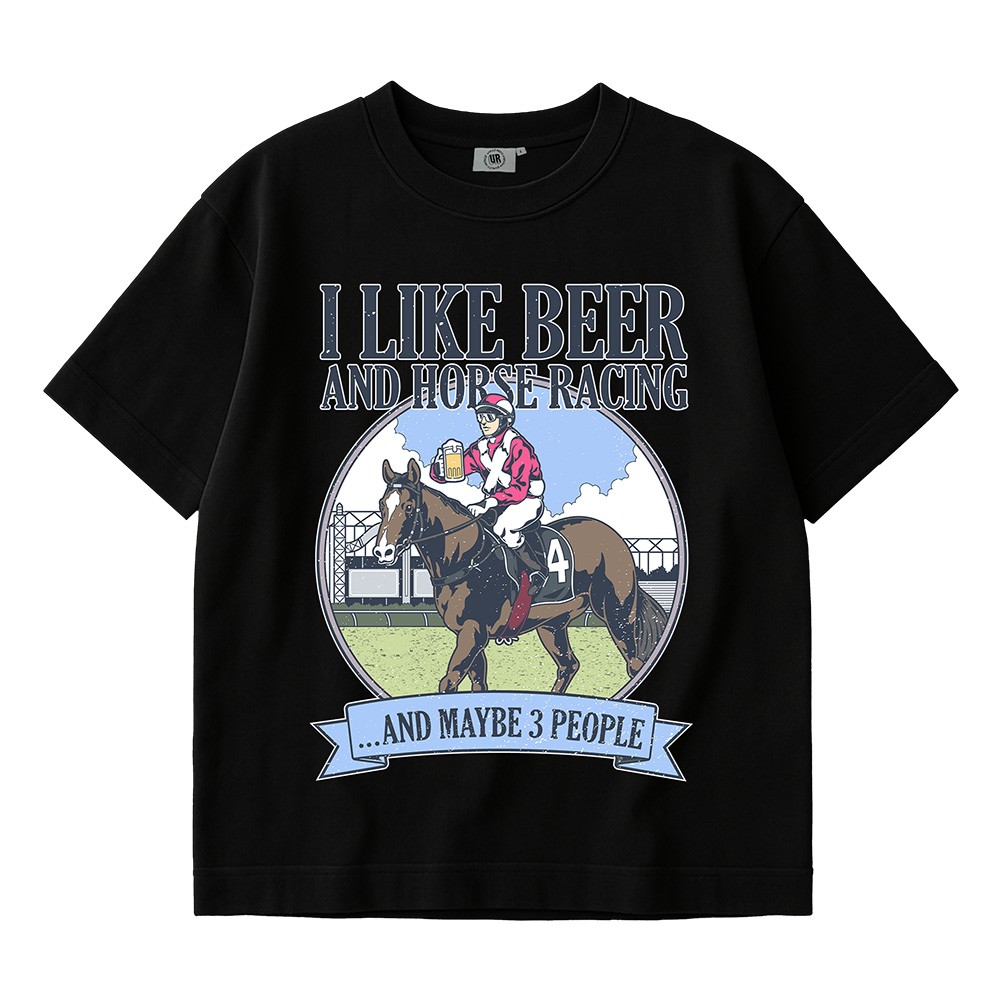 BEER AND HORSE RACING BLACK TEE