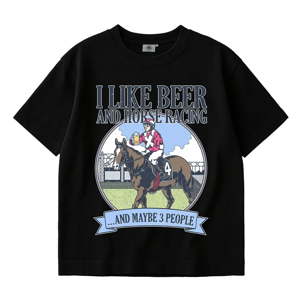 BEER AND HORSE RACING BLACK TEE
