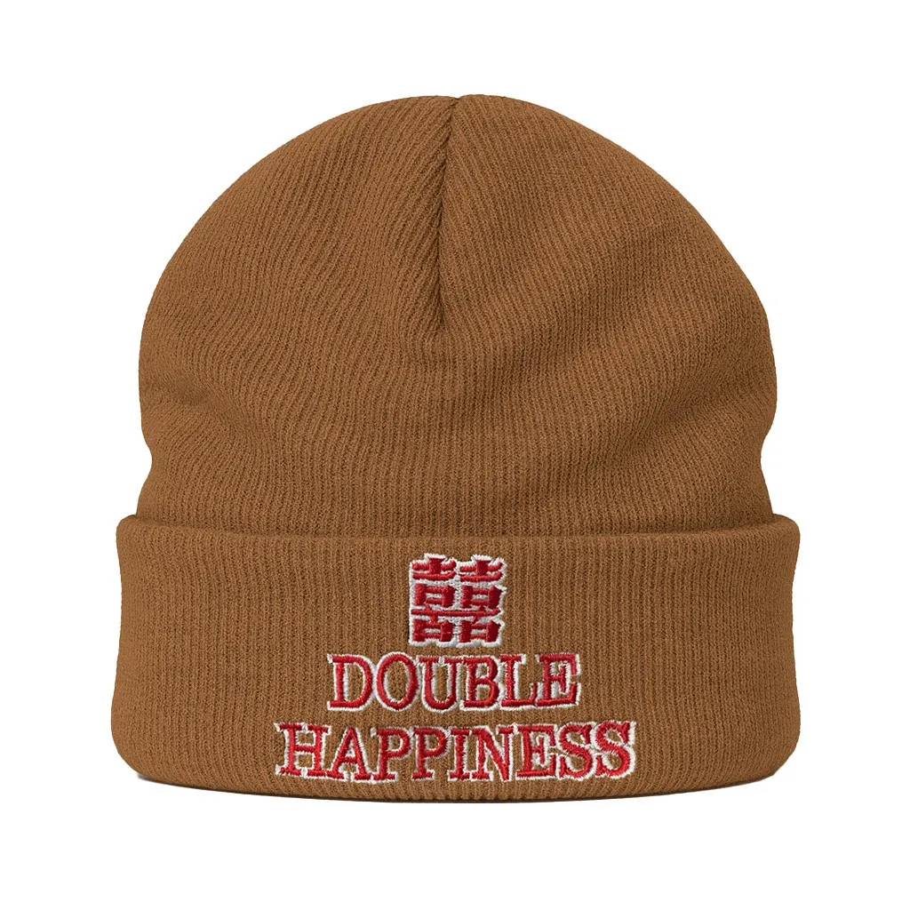 DOUBLE HAPPINESS BROWN BEANIE
