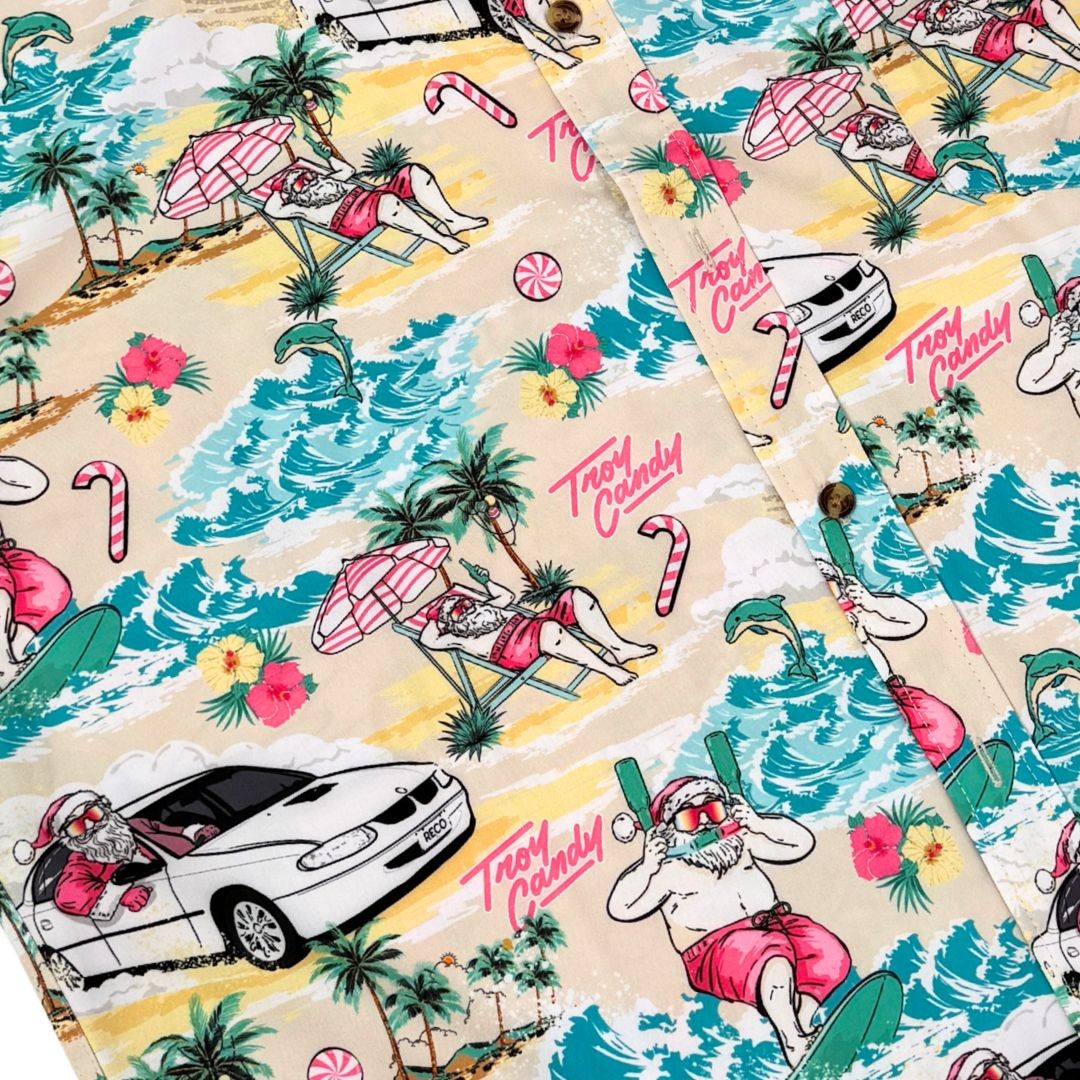 TROY CANDY SANTA CHRISTMAS BUTTON UP SHIRT PRE ORDER