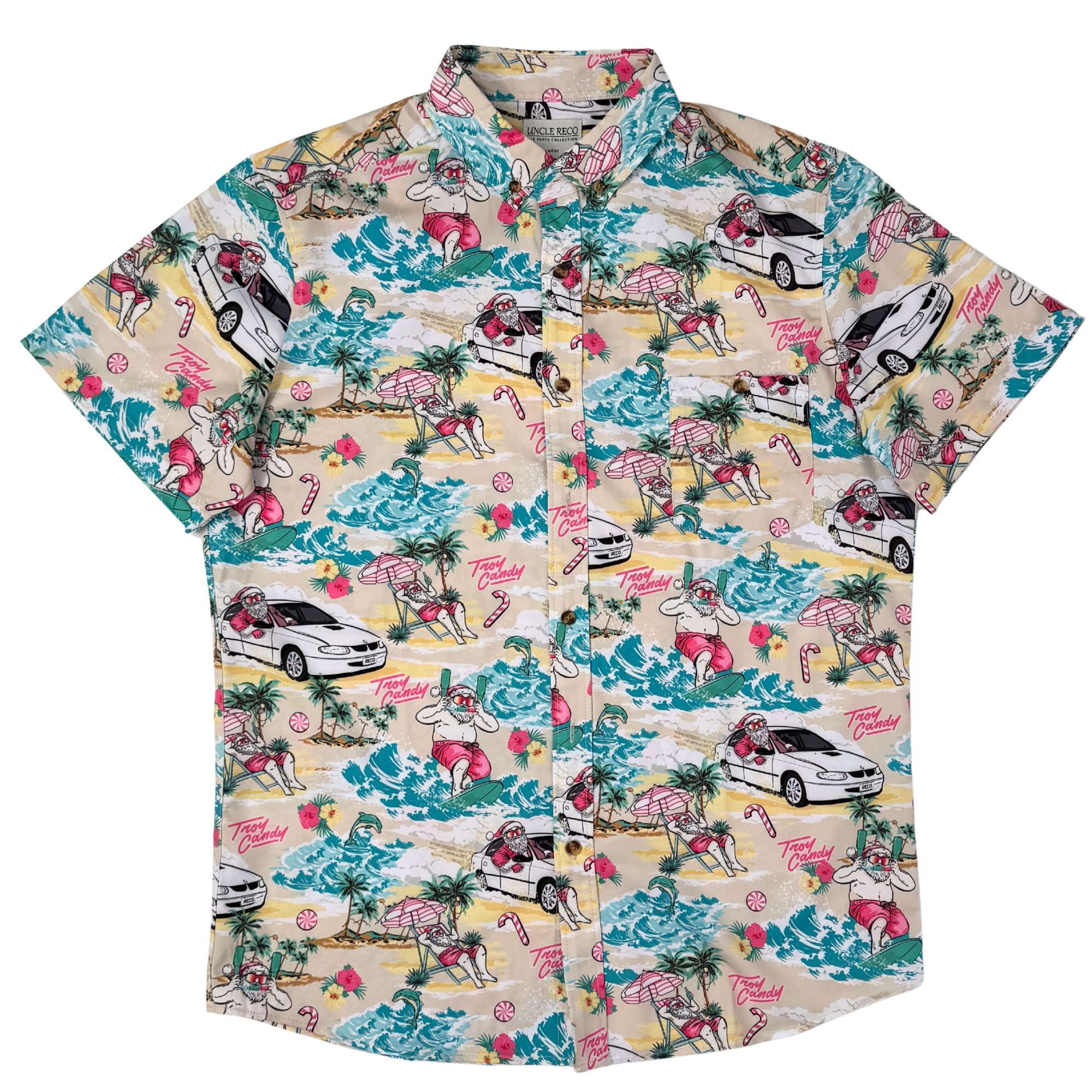 TROY CANDY SANTA CHRISTMAS BUTTON UP SHIRT PRE ORDER