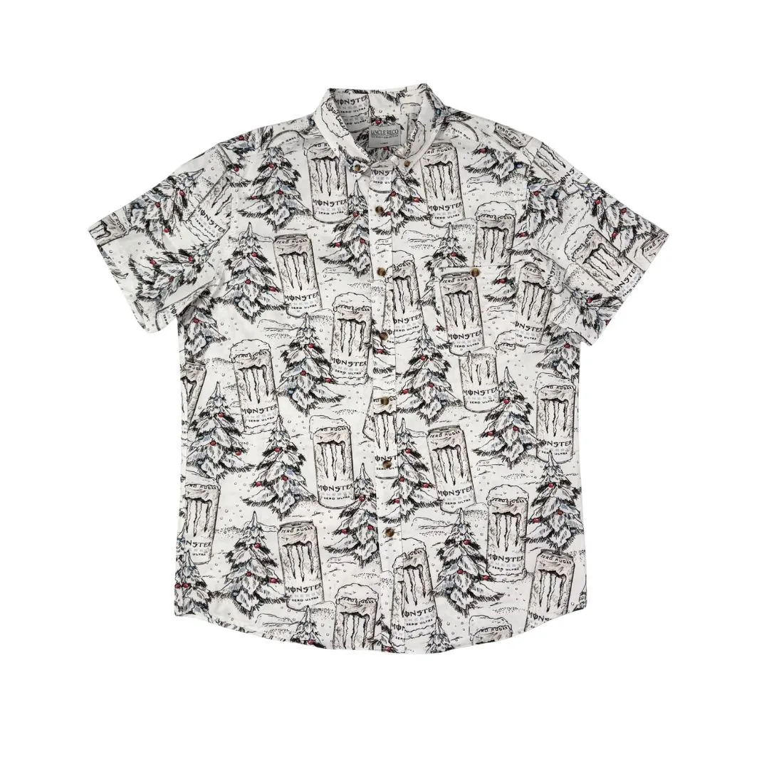 WHITE MONSTER CHRISTMAS BUTTON UP SHIRT PRE ORDER