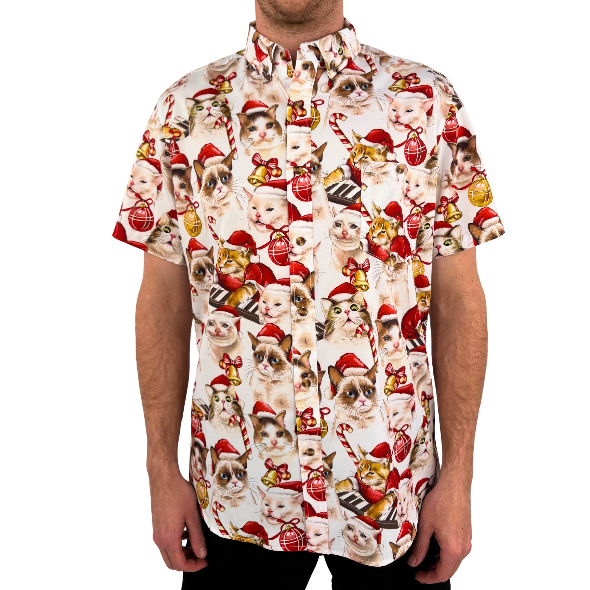 MEME CATS CHRISTMAS BUTTON UP SHIRT