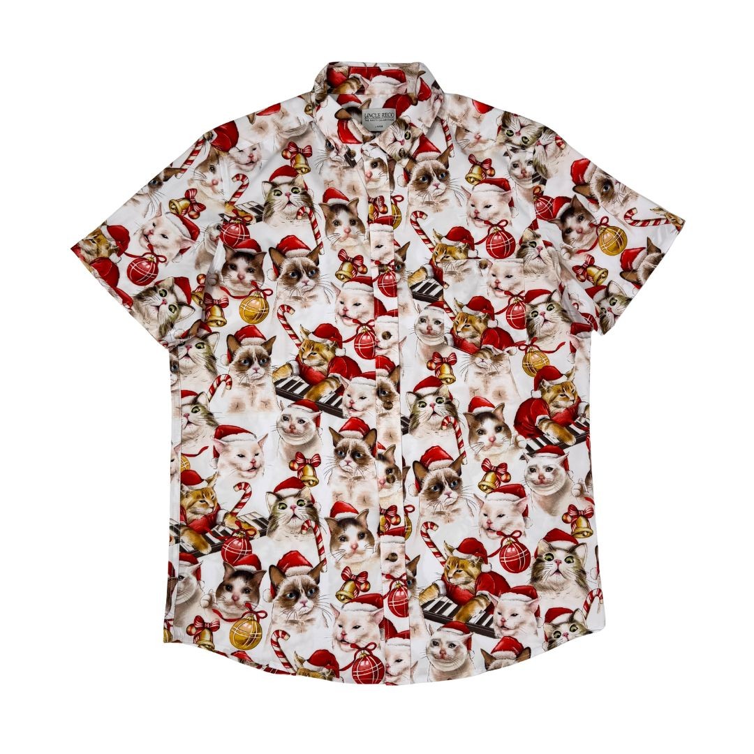 MEME CATS CHRISTMAS BUTTON UP SHIRT PRE ORDER