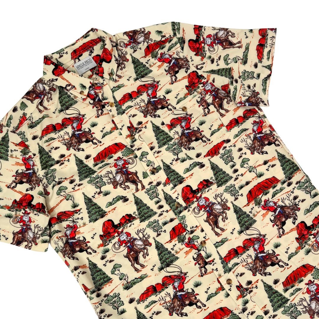 WESTERN SANTA CHRISTMAS BUTTON UP SHIRT PRE ORDER