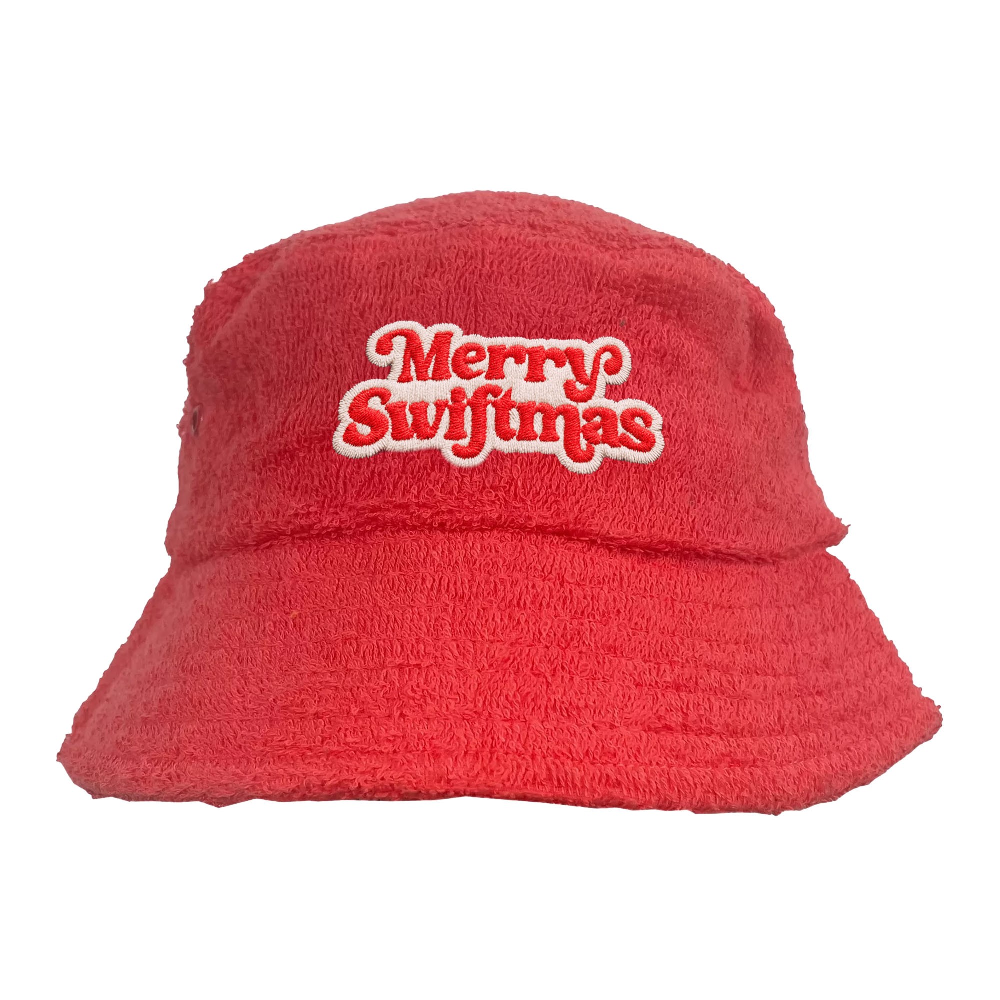 MERRY SWIFTMAS RED TERRY TOWEL BUCKET HAT
