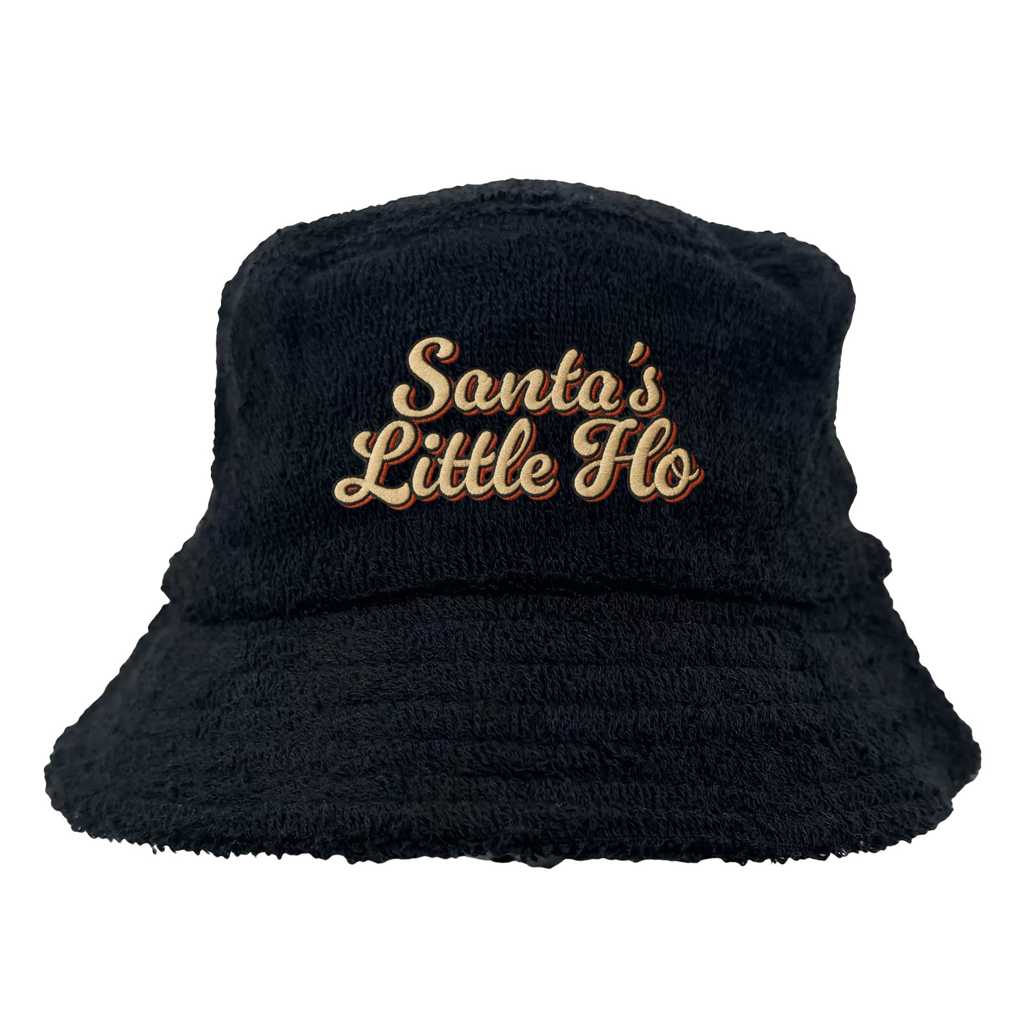 SANTAS LITTLE HO BLACK TERRY TOWEL BUCKET HAT