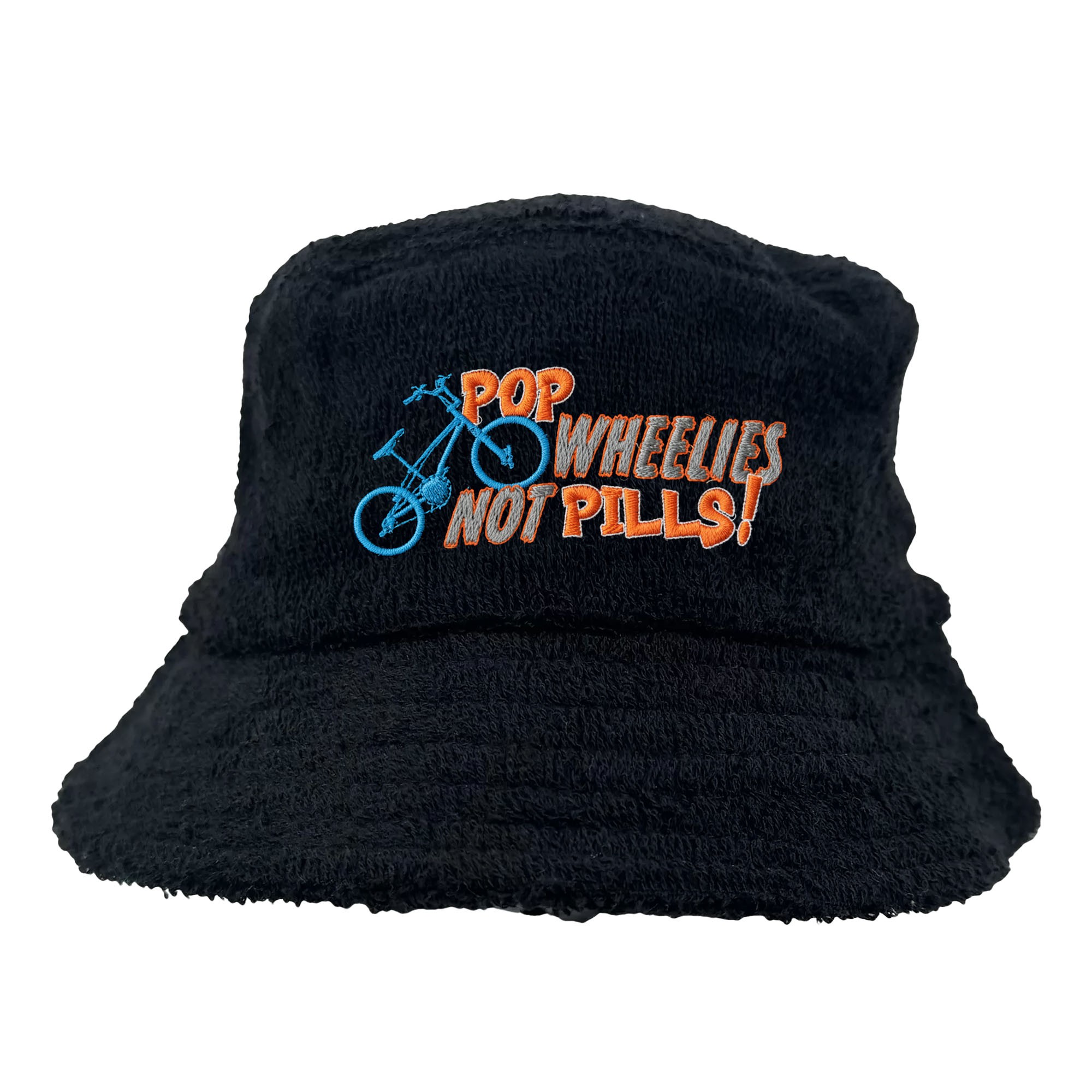POP WHEELIES BLACK TERRY TOWEL BUCKET HAT