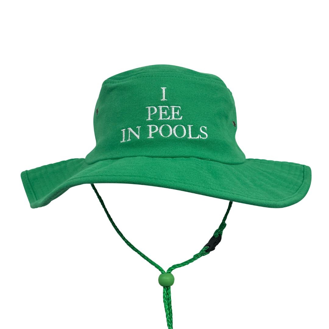 GREEN I PEE IN POOLS WIDE BRIM HAT