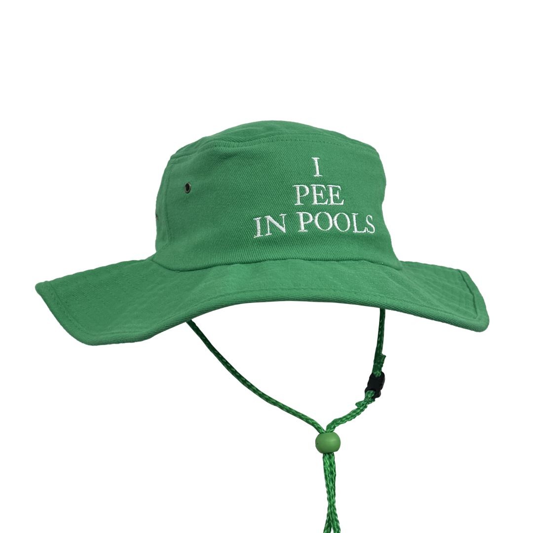 GREEN I PEE IN POOLS WIDE BRIM HAT