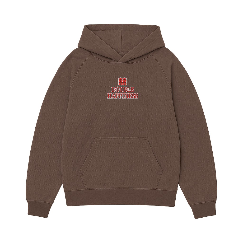 DOUBLE HAPPINESS EMBROIDERED BROWN HOODIE