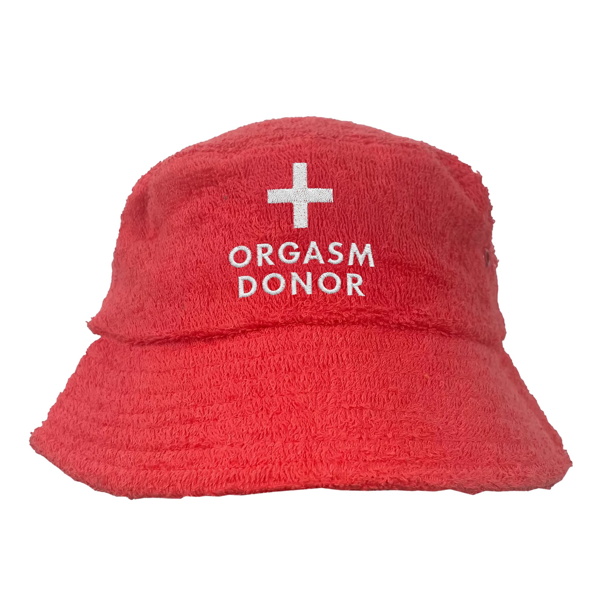 ORGASM DONOR RED TERRY TOWEL BUCKET HAT