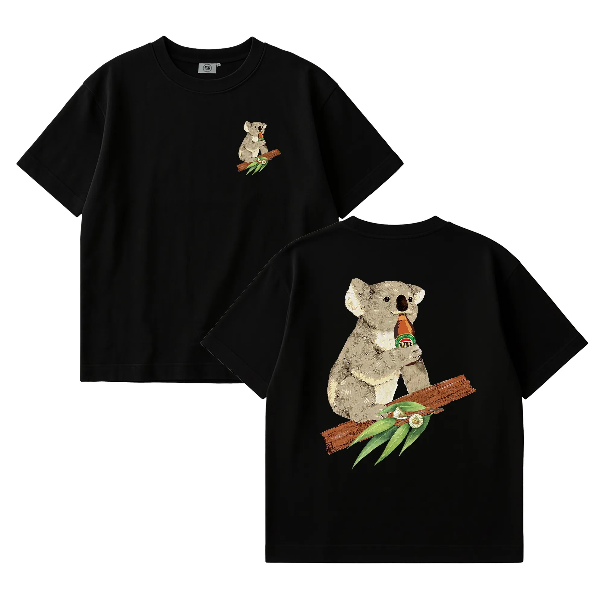 KOALA BEER FRONT AND BACK BLACK TEE