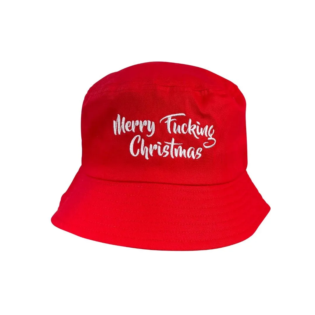 MERRY FKN CHRISTMAS RED COTTON TWILL BUCKET HAT