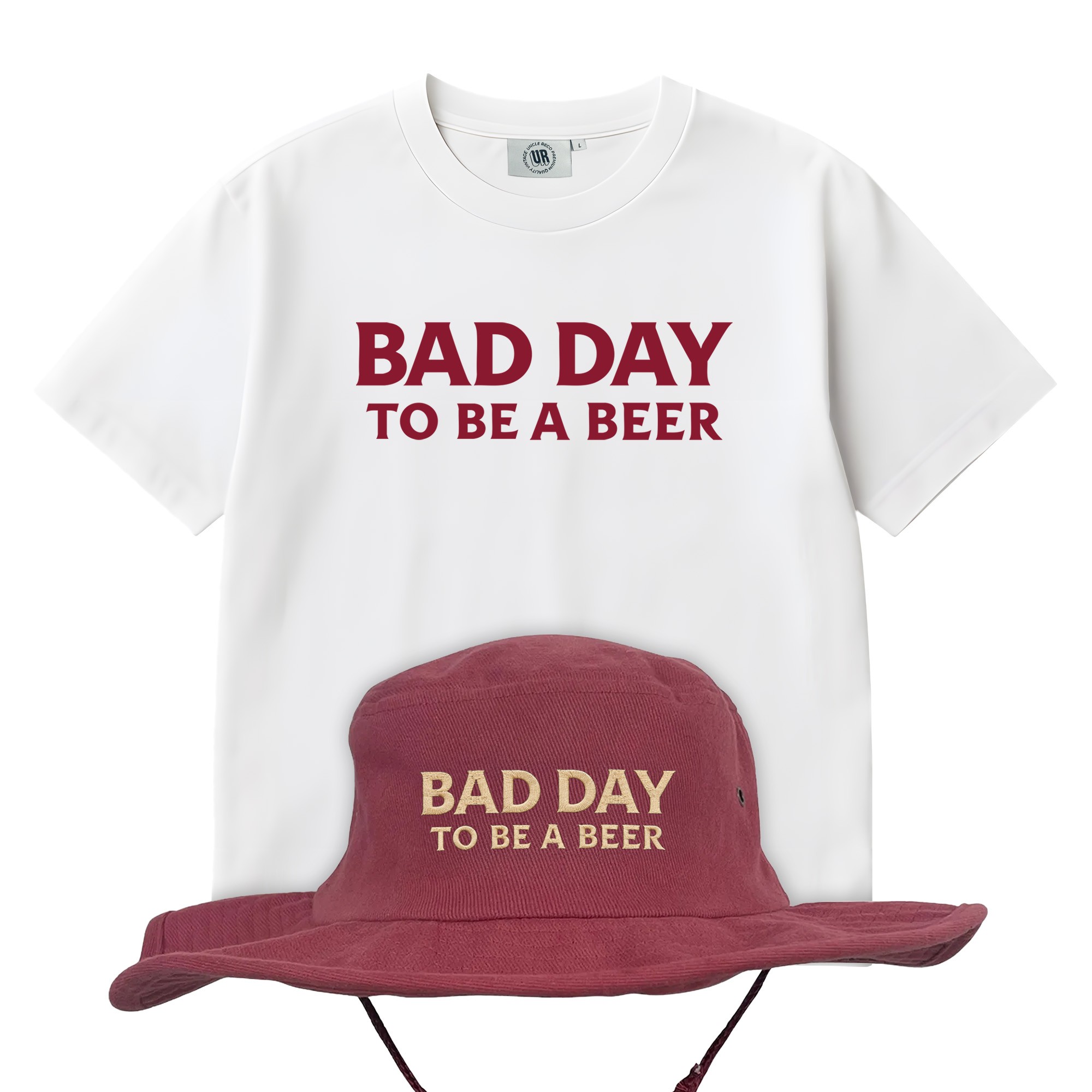 BAD DAY TO BE A BEER WHITE TEE & WIDE BRIM HAT COMBO