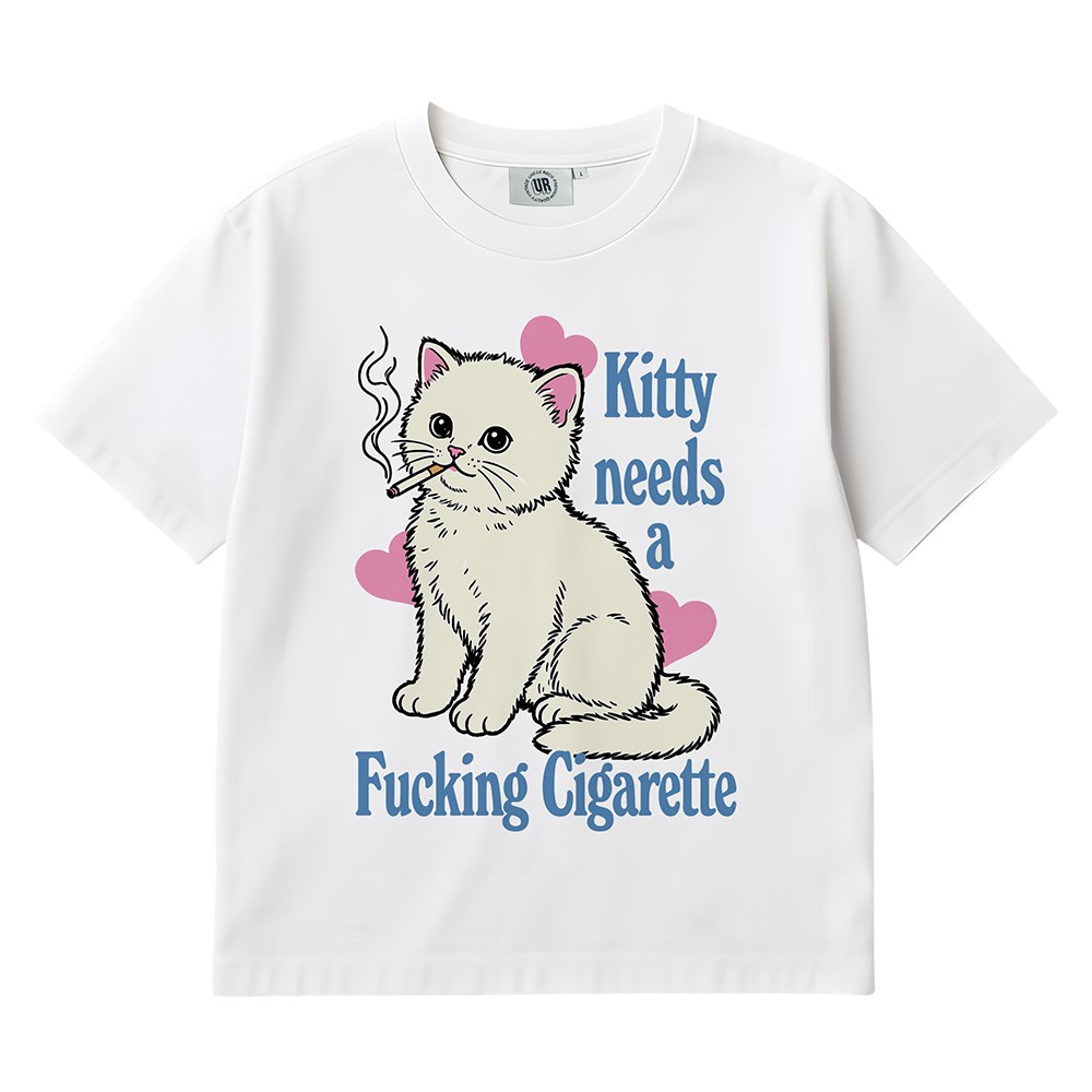 KITTY NEEDS A CIGARETTE WHITE TEE