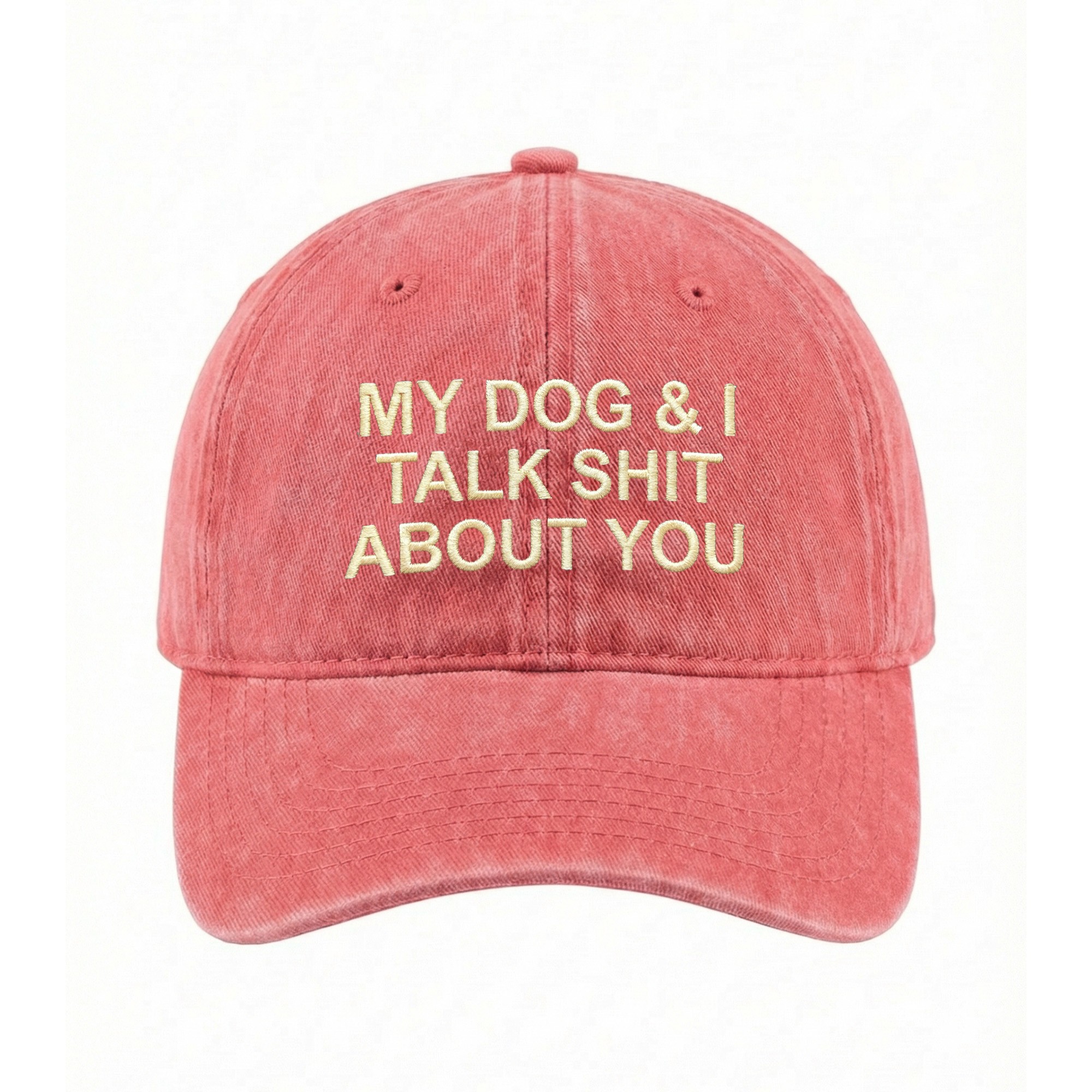 MY DOG & I TALK SHIT WASHED CORAL DAD HAT