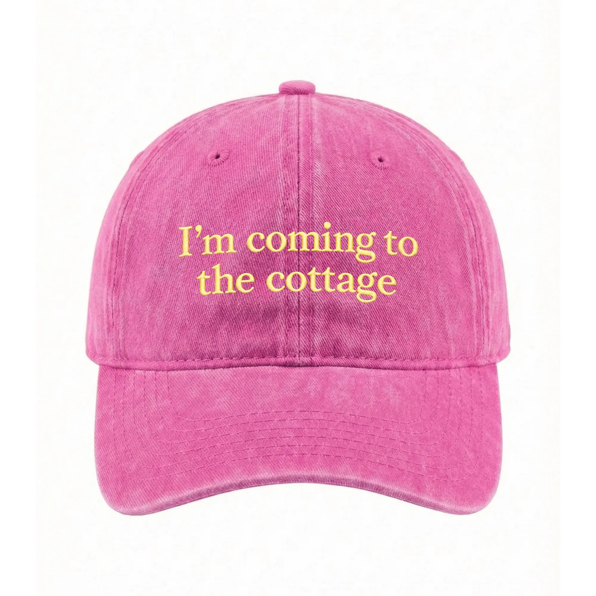 I'M COMING TO THE COTTAGE PINK WASHED DAD HAT I'M COMING TO THE COTTAGE PINK WASHED DAD HAT