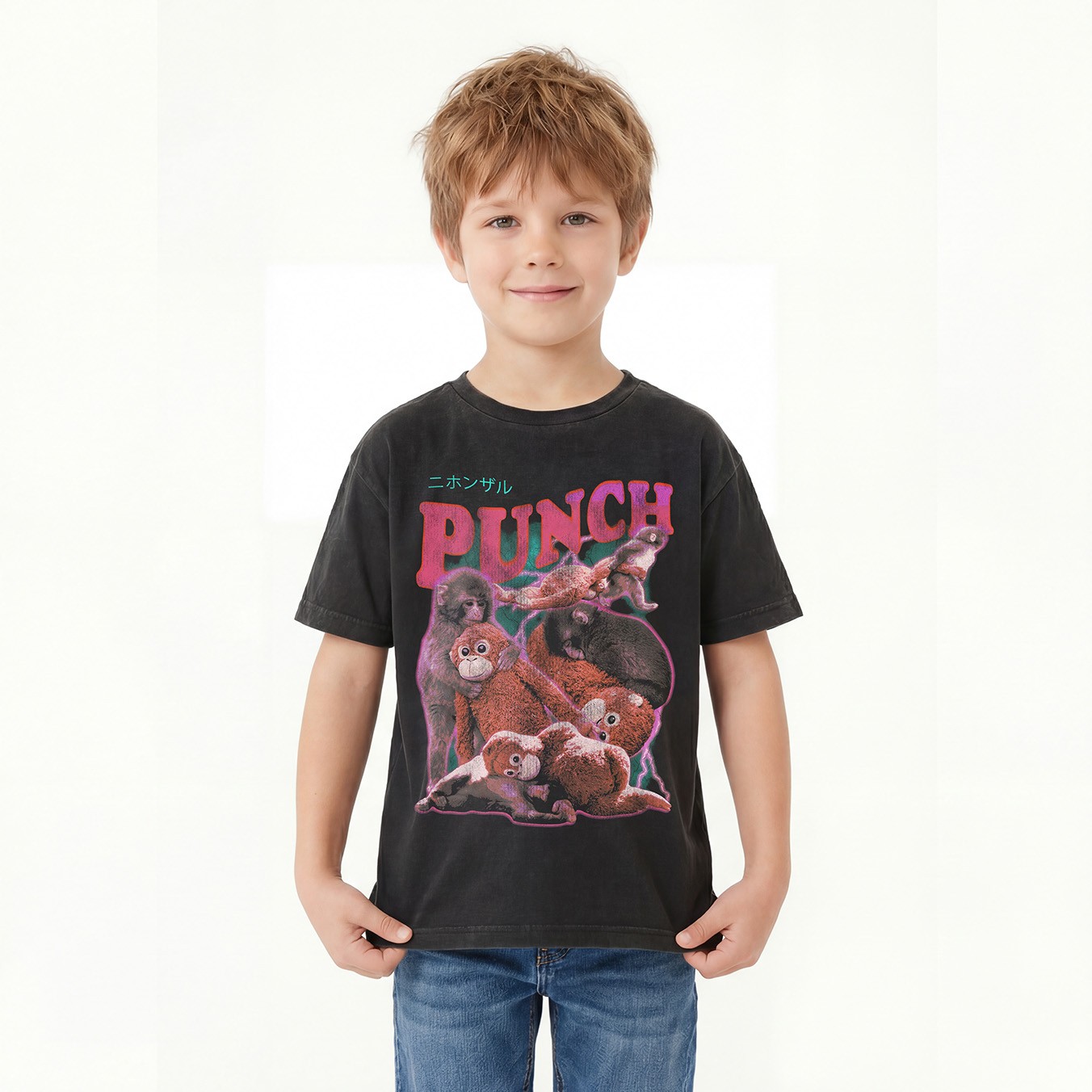 KIDS PUNCH MACAQUE VINTAGE BLACK T-SHIRT