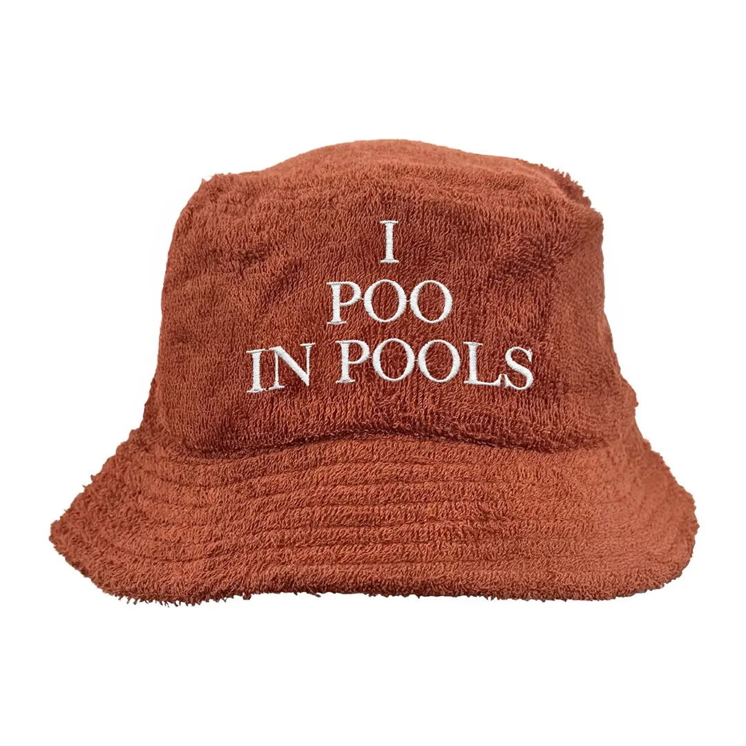 BROWN I POO IN POOLS TERRY TOWEL BUCKET HAT BROWN I POO IN POOLS TERRY TOWEL BUCKET HAT