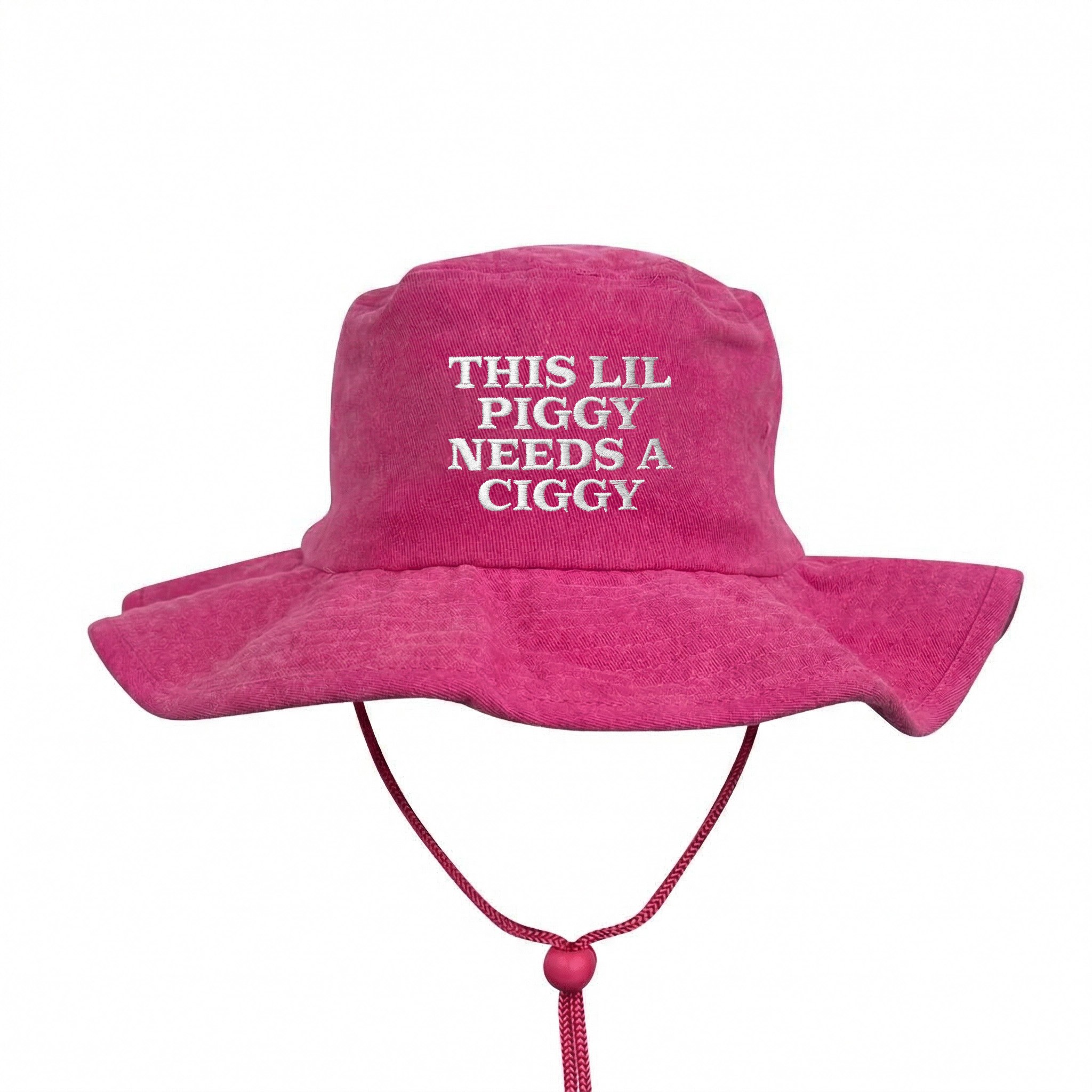 LIL PIGGY NEEDS A CIGGY PINK STONEWASHED WIDE BRIM HAT