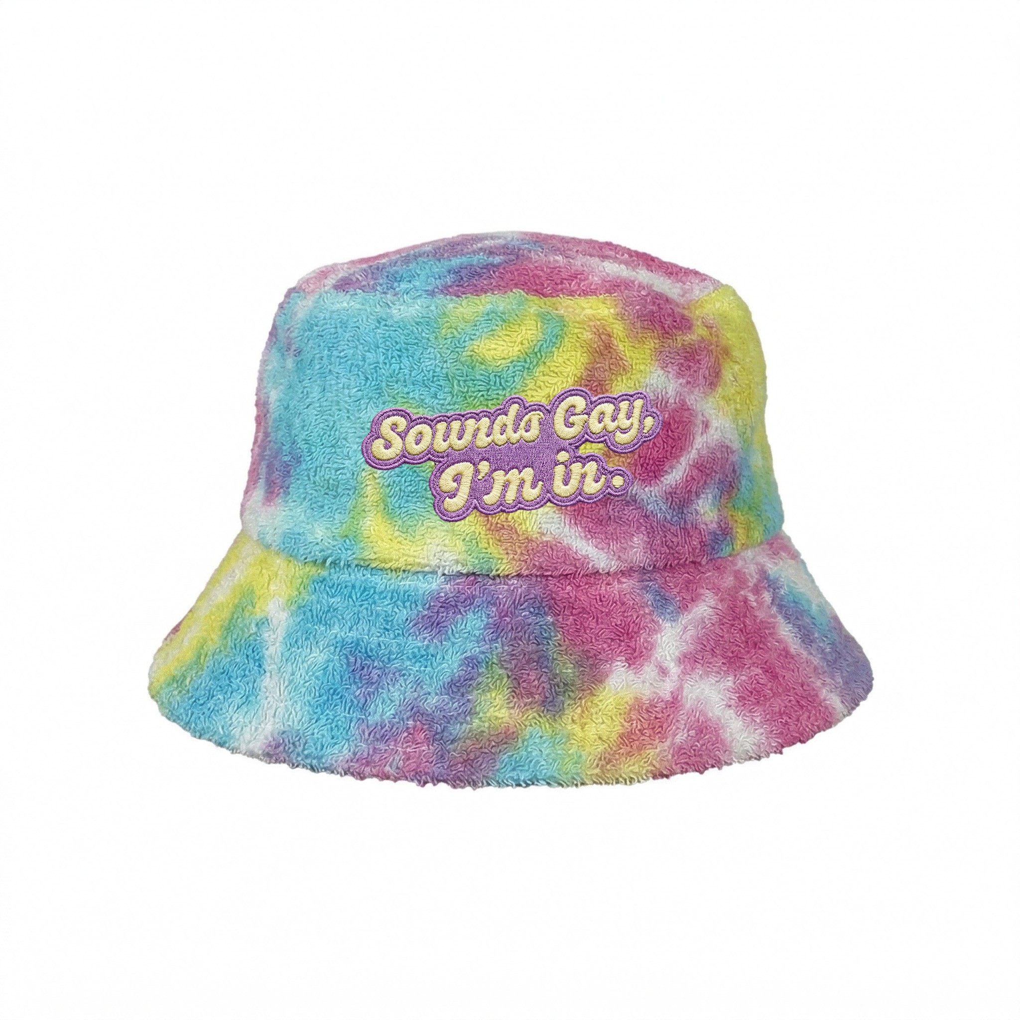 SOUNDS GAY TIE DYE TERRY TOWEL BUCKET HAT SOUNDS GAY TIE DYE TERRY TOWEL BUCKET HAT