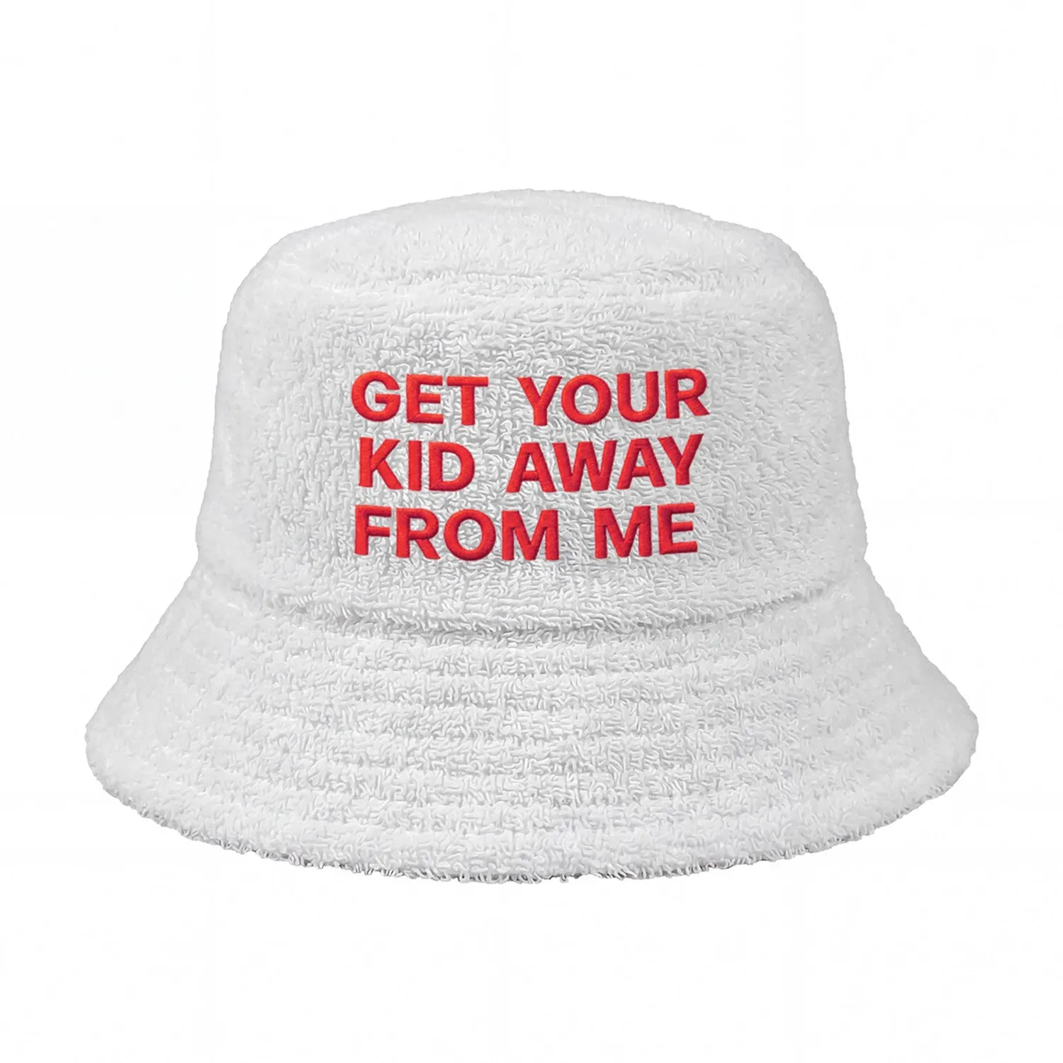 GET YOUR KID AWAY WHITE TERRY TOWEL BUCKET HAT GET YOUR KID AWAY WHITE TERRY TOWEL BUCKET HAT