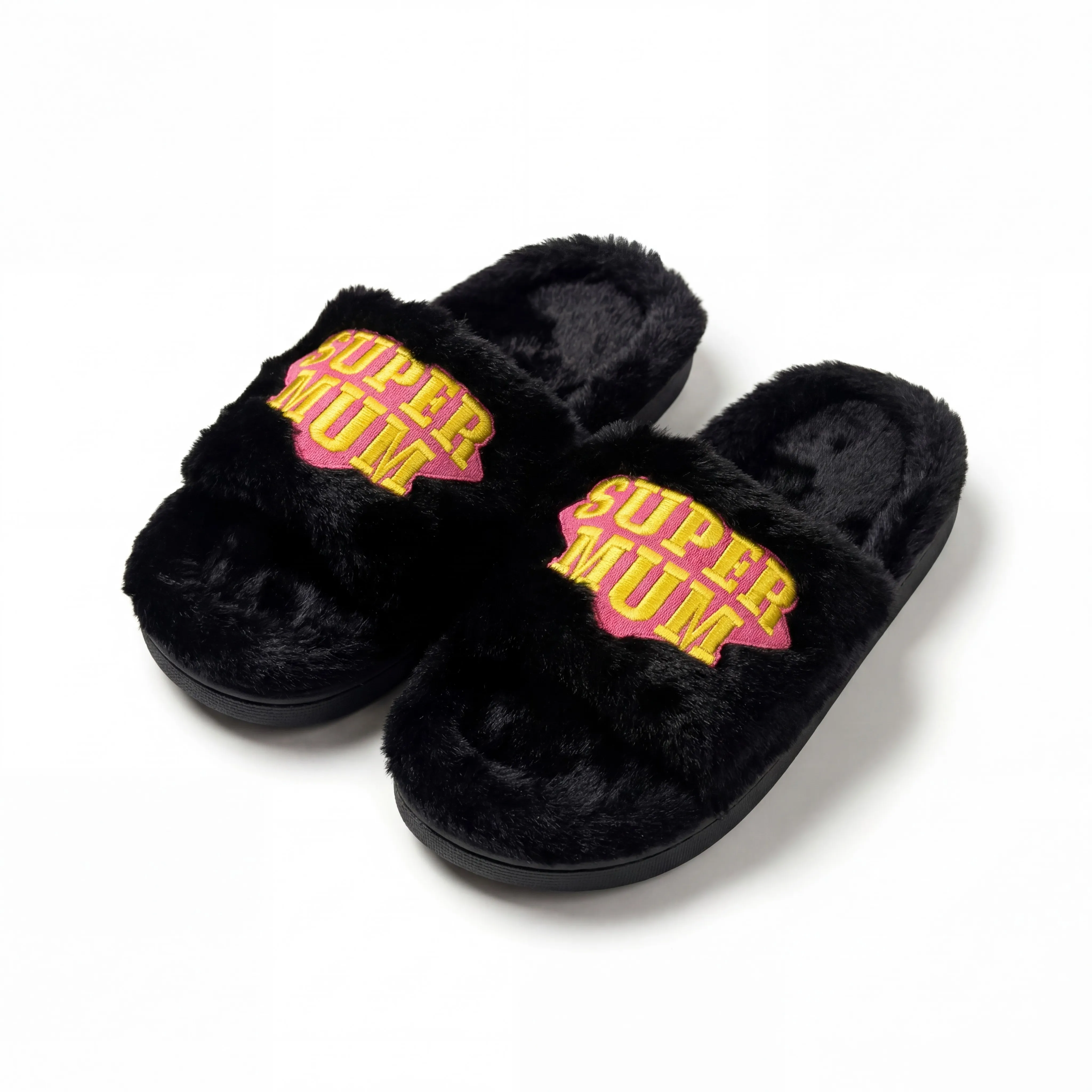 SUPER MUM BLACK FUR SLIPPERS