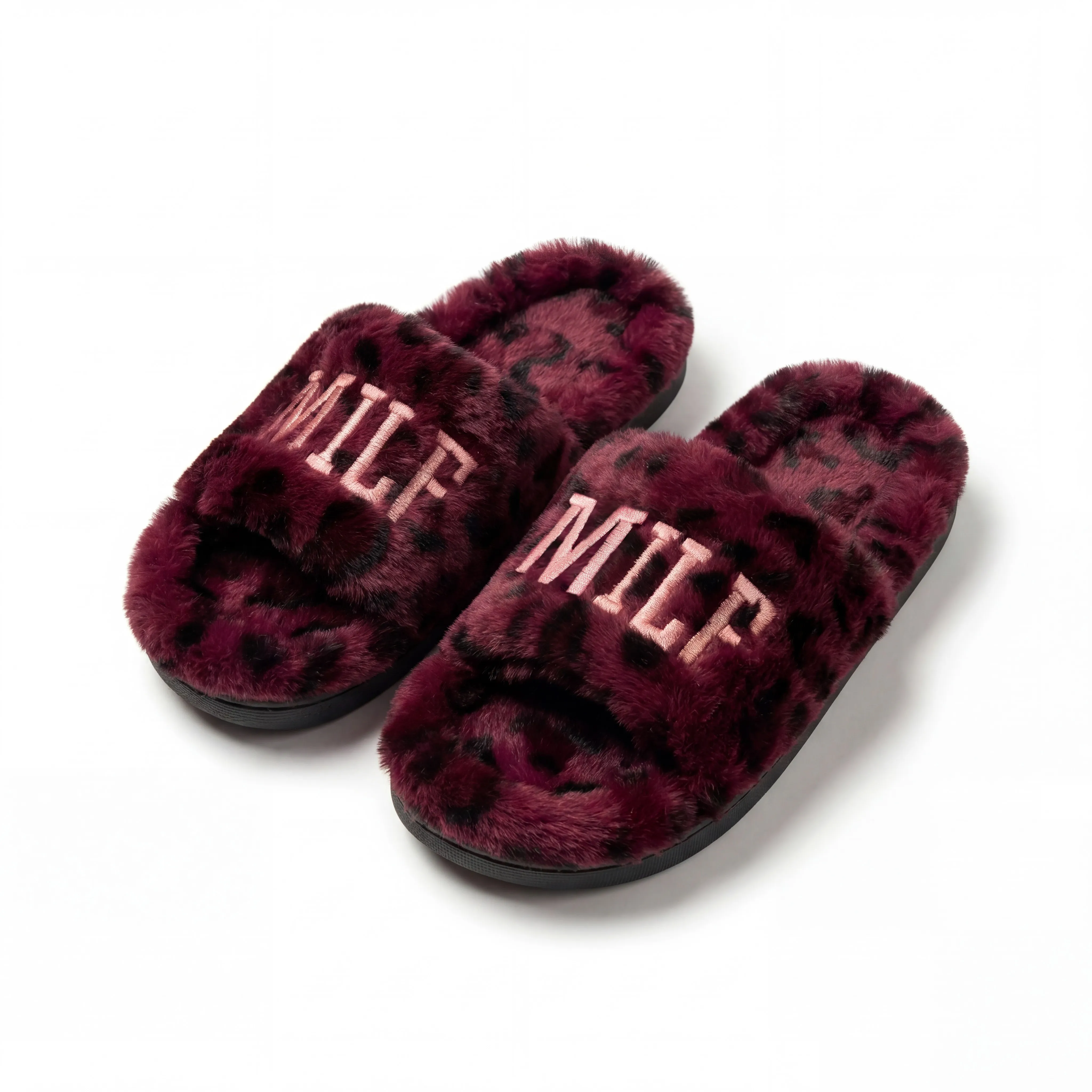 MILF BURGUNDY LEOPARD FUR SLIPPERS MILF BURGUNDY LEOPARD FUR SLIPPERS