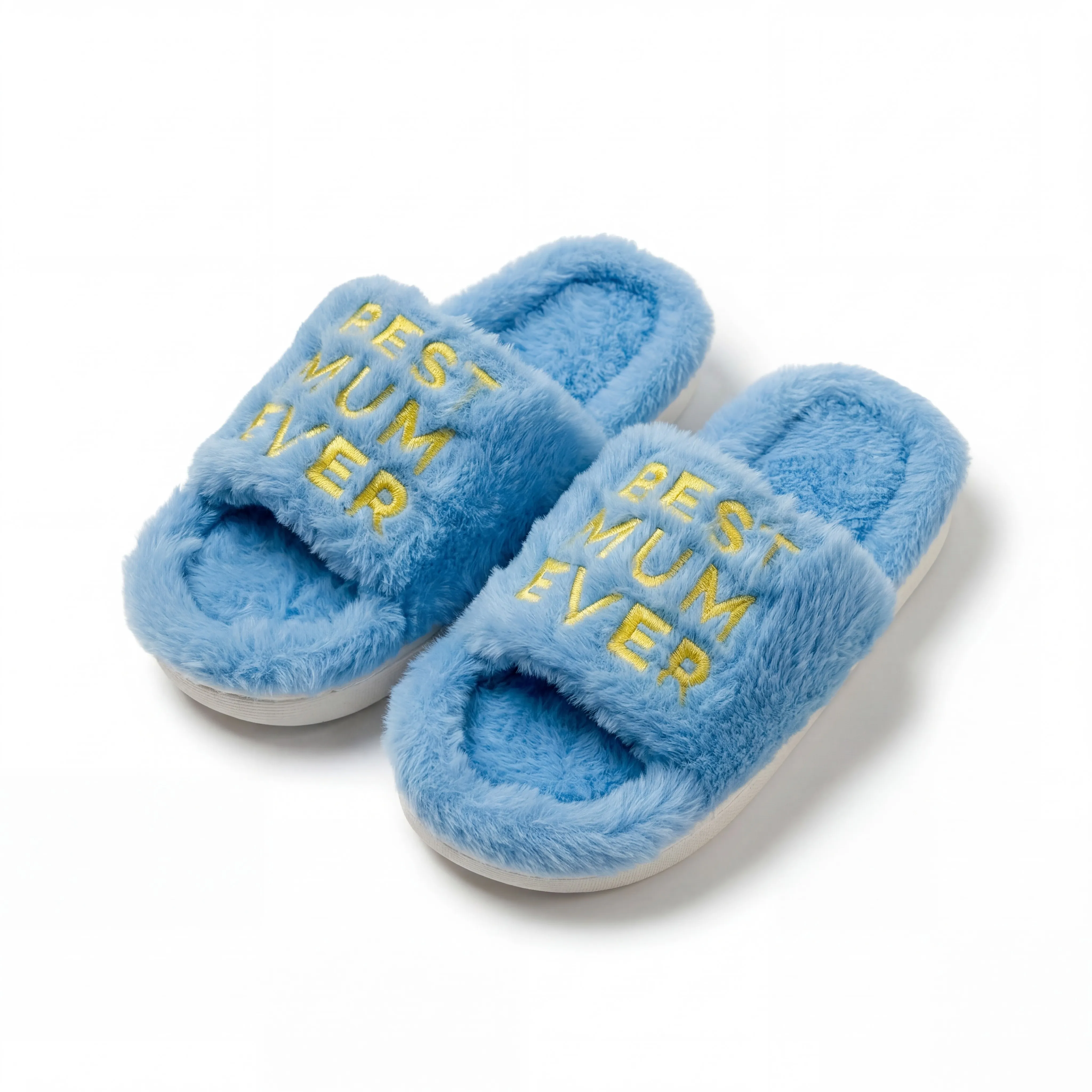 PASTEL BLUE BEST MUM EVER FUR SLIPPERS