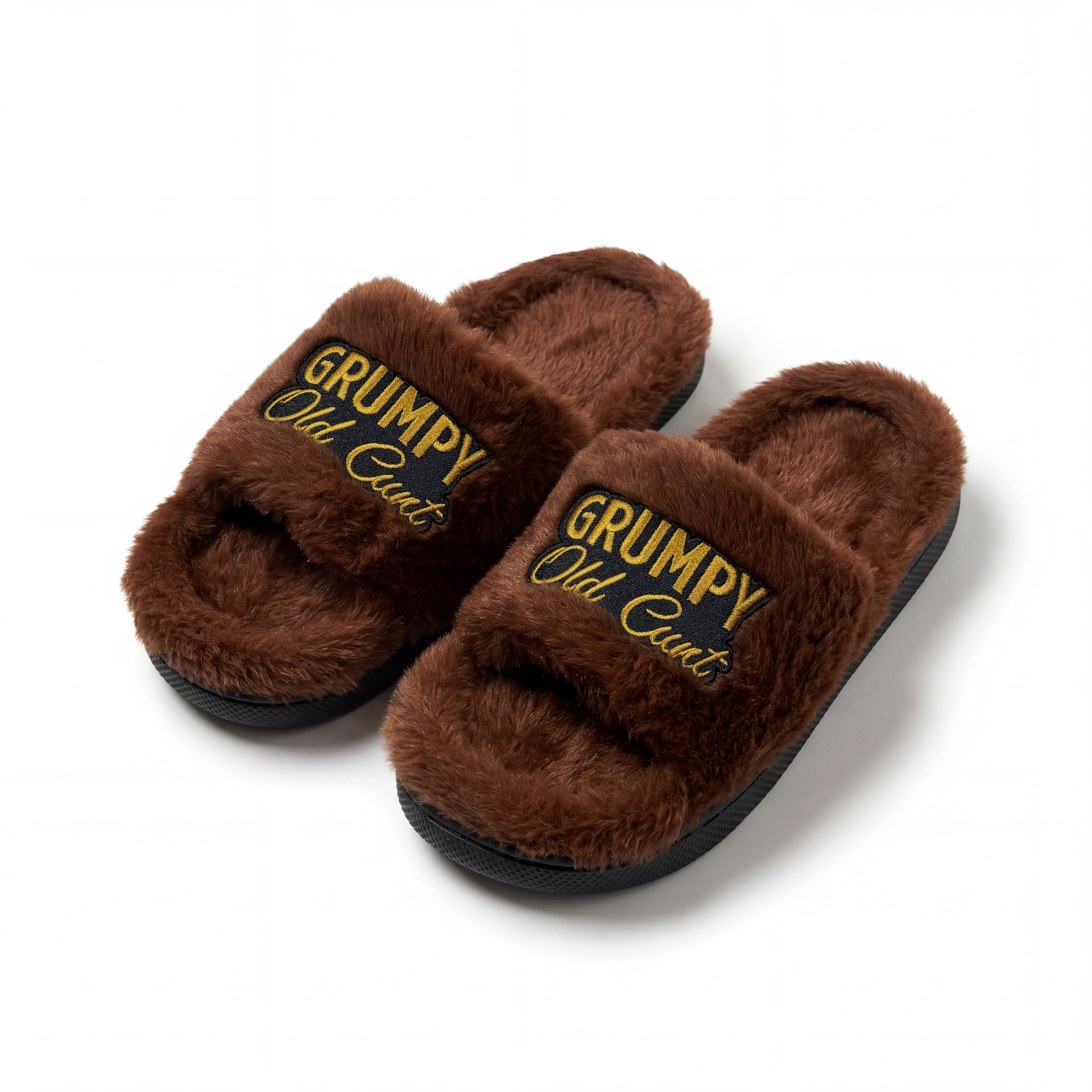 GRUMPY OLD BROWN FUR SLIPPERS GRUMPY OLD BROWN FUR SLIPPERS