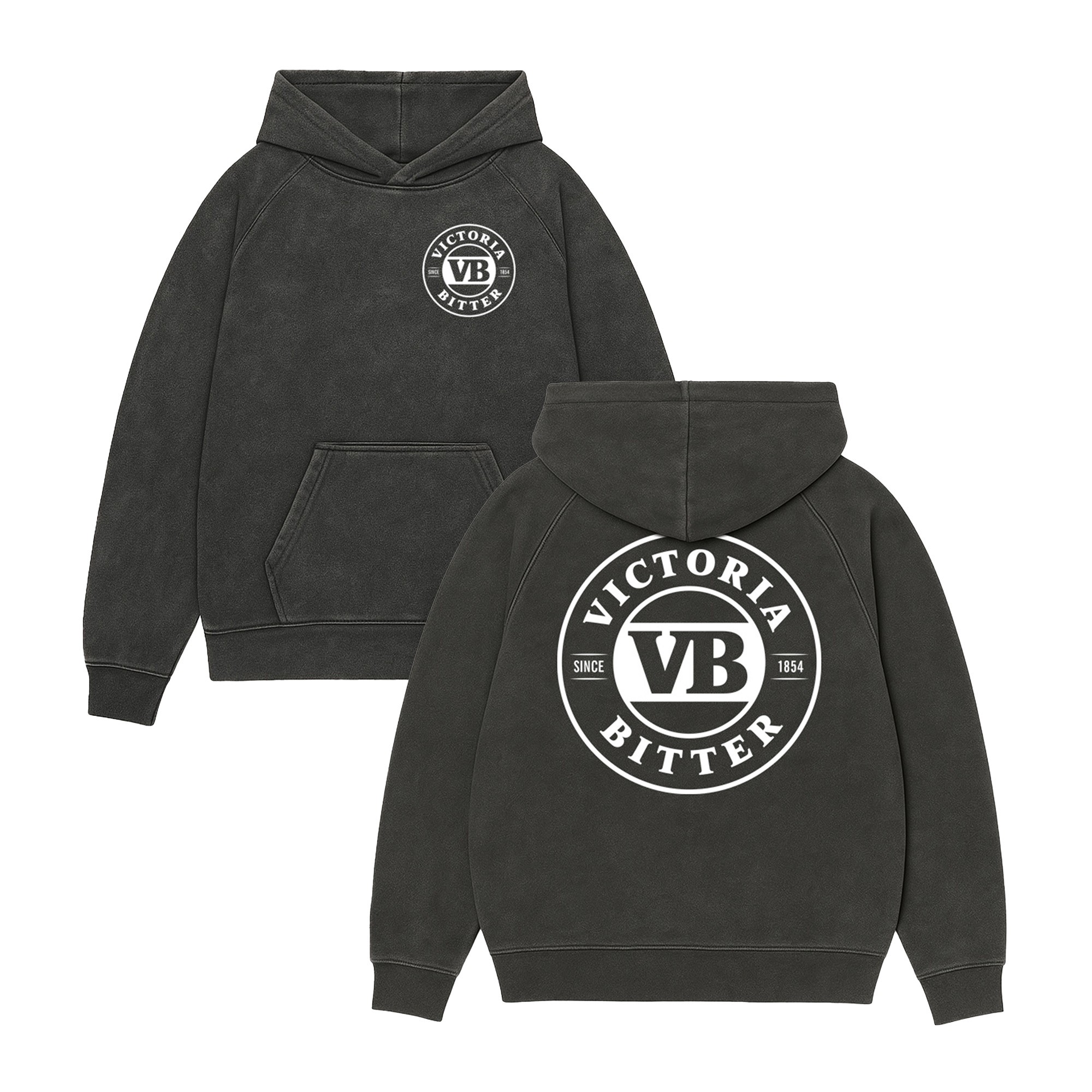 MODERN WHITE VB LOGO FRONT & BACK VINTAGE BLACK HOODIE MODERN WHITE VB LOGO FRONT & BACK VINTAGE BLACK HOODIE