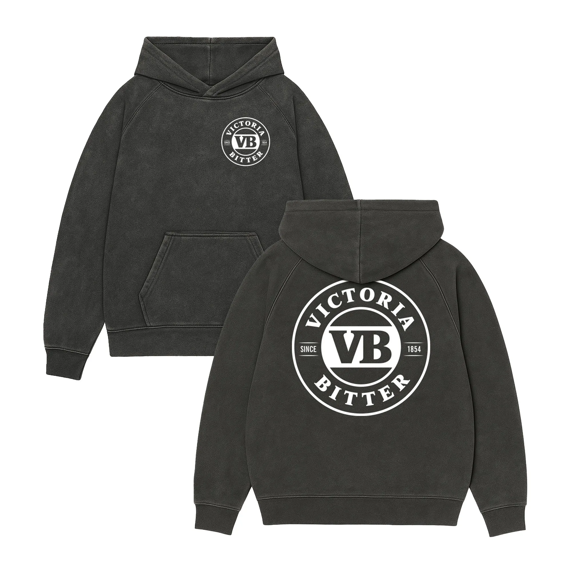 MODERN WHITE VB LOGO FRONT & BACK VINTAGE BLACK HOODIE MODERN WHITE VB LOGO FRONT & BACK VINTAGE BLACK HOODIE