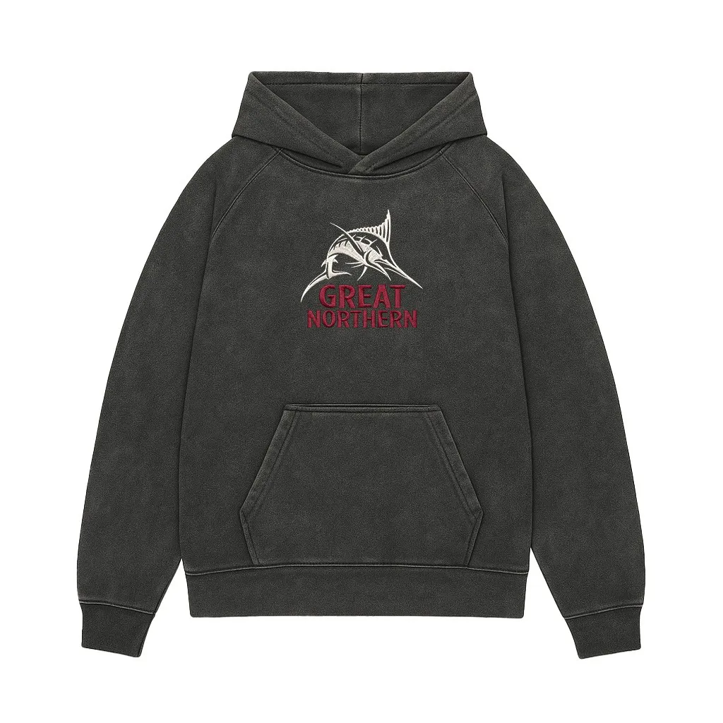 EMBROIDERED GREAT NORTHERN VINTAGE BLACK HOODIE EMBROIDERED GREAT NORTHERN VINTAGE BLACK HOODIE