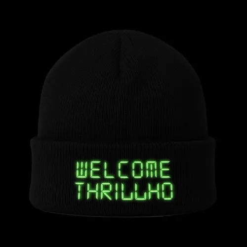 WELCOME THRILLHO BLACK BEANIE WITH GLOW IN THE DARK THREAD