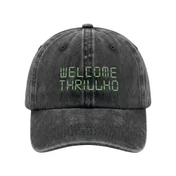 WELCOME THRILLHO WASHED BLACK DAD HAT WITH GLOW IN THE DARK THRE