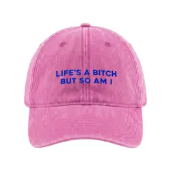 LIFES A BITCH PINK WASHED DAD HAT