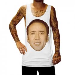 CAGE FACE ON A WHITE SINGLET