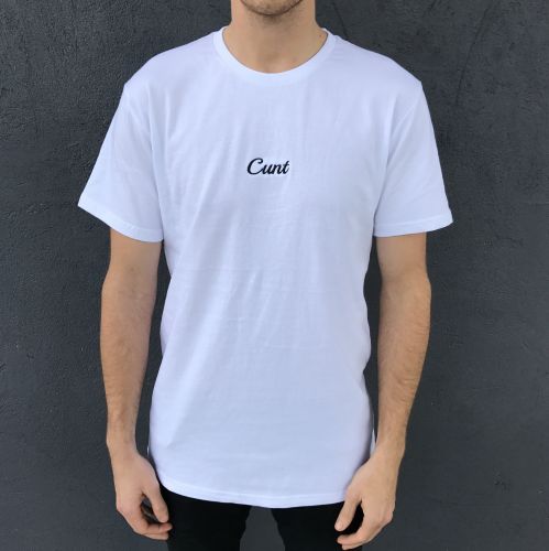 EMBROIDERED CURSIVE WHITE TEE