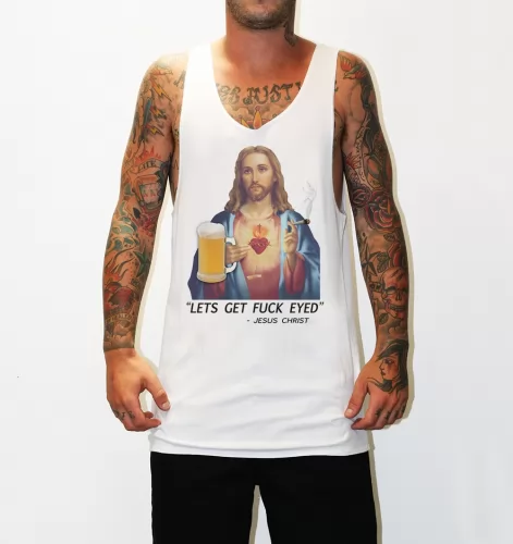 DRUNK CHRIST WHITE SINGLET