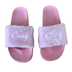 PINK FUR CURSIVE SLIDES