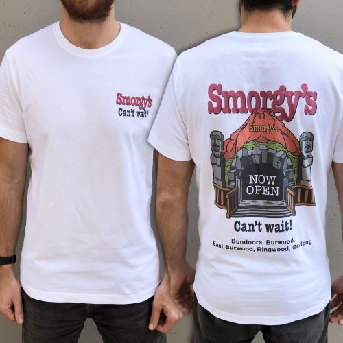 SMORGYS FRONT AND BACK WHITE TEE