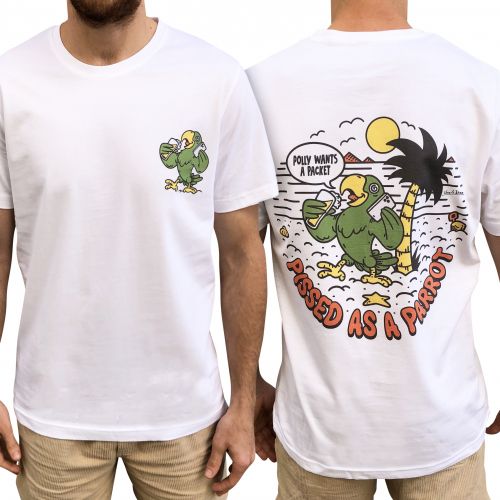POLLY WANTS A PACKET FRONT AND BACK WHITE TEE
