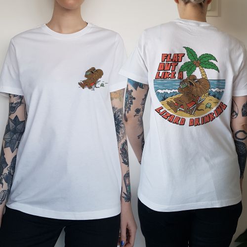WOMENS FLAT OUT LIKE A LIZARD FRONT AND BACK TEE