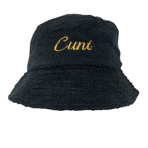 CURSIVE BLACK TERRY TOWELLING BUCKET HAT