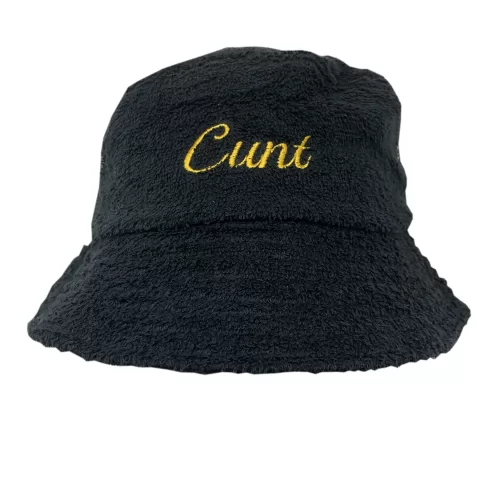CURSIVE BLACK TERRY TOWELLING BUCKET HAT