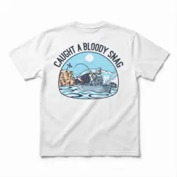 CAUGHT A SNAG FRONT AND BACK WHITE TEE