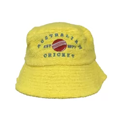 VINTAGE AUSTRALIAN CRICKET YELLOW TERRY TOWEL BUCKET HAT
